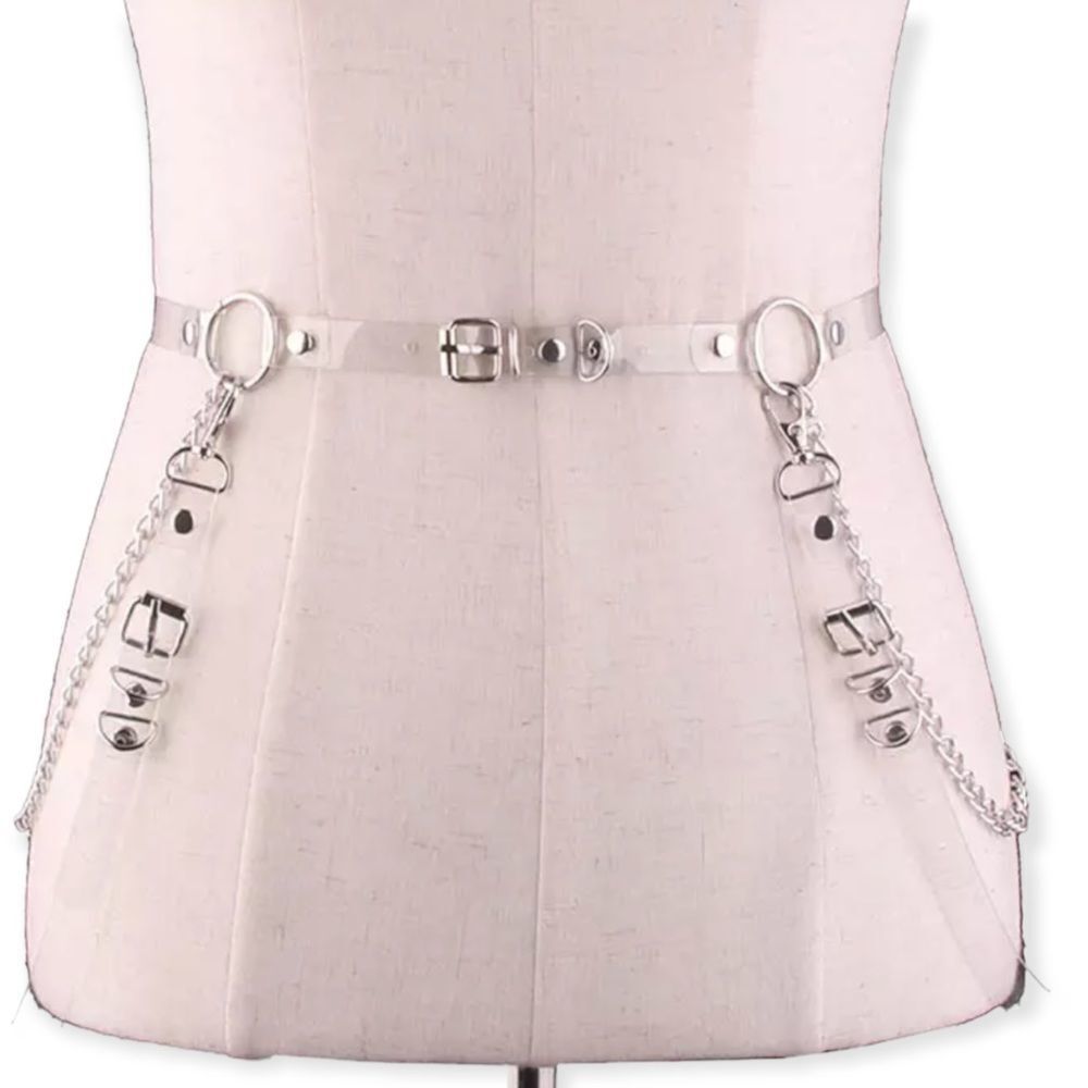 Body Harness Straps Clear Adjustable Waist Belt Silver Pants Chains NWT